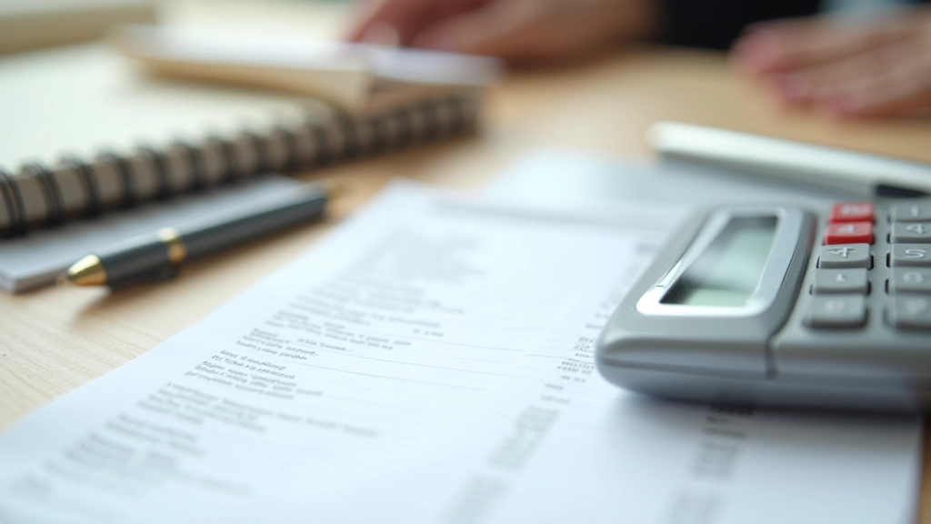 Výpočet mzdy s kalkulačkou, notesem a perem na stole