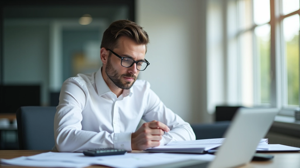 Zaměstnanec studující své výplatní pásky a dokumenty o pojištění