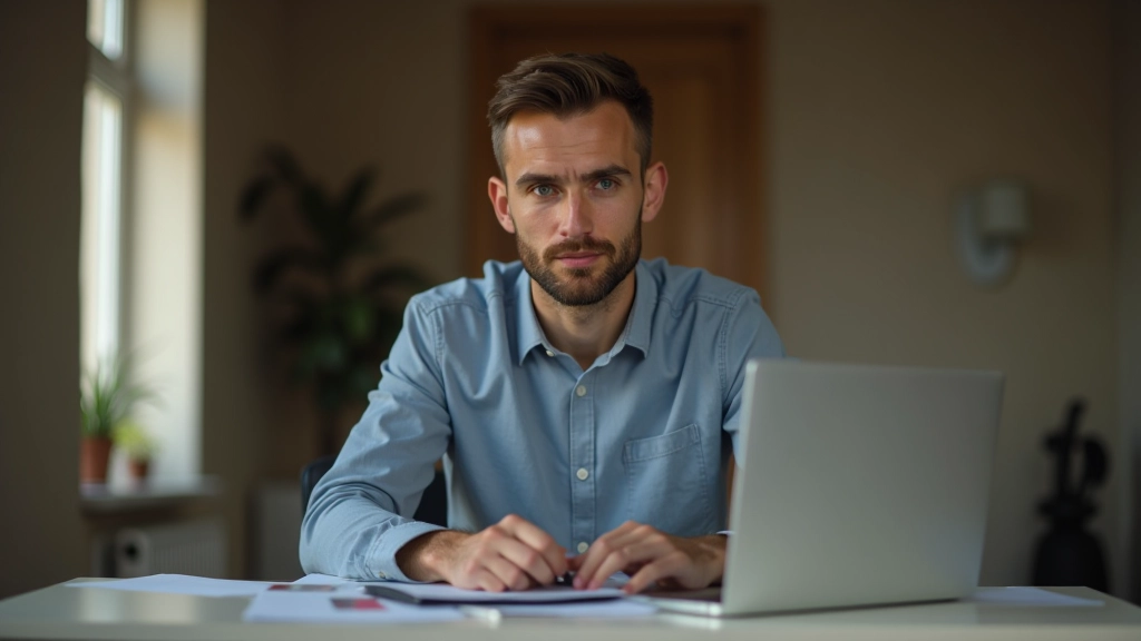 Zaměstnanec si prohlíží daňový přehled na počítači v domácím kanceláři