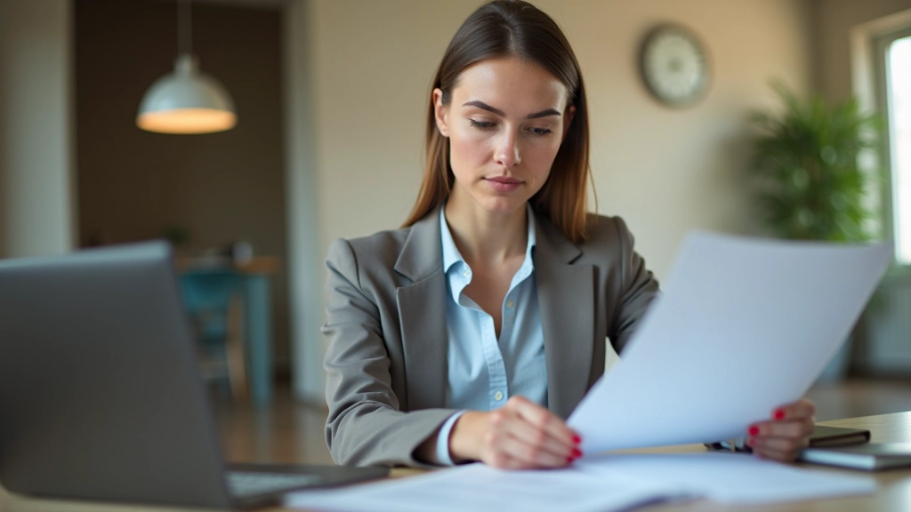 Pracovník s notebookem analyzuje svou výplatní pásku a finanční dokumenty
